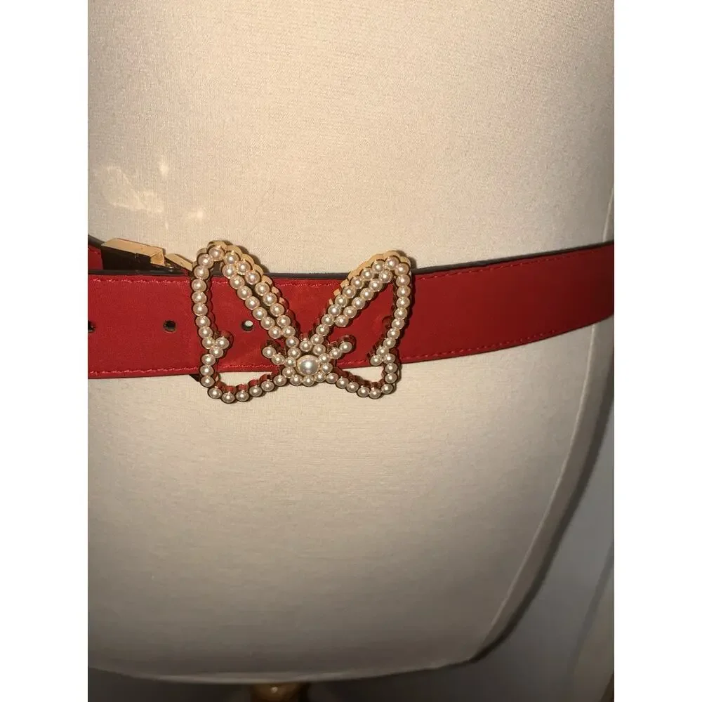 Disney Minnie Mouse Pearl Buckle Red Faux Leather Belt Plus Size 3x